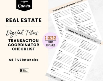 Lista de verificación del coordinador de transacciones para bienes raíces/formulario del coordinador de transacciones, lista de verificación del comprador de vivienda, lista de verificación del agente inmobiliario, lista de transacciones