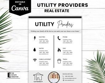 Utilidad de plantillas de bienes raíces/plantilla de proveedor de servicios públicos, información de servicios públicos de bienes raíces, lista de proveedores de servicios públicos, proveedor de servicios públicos de bienes raíces