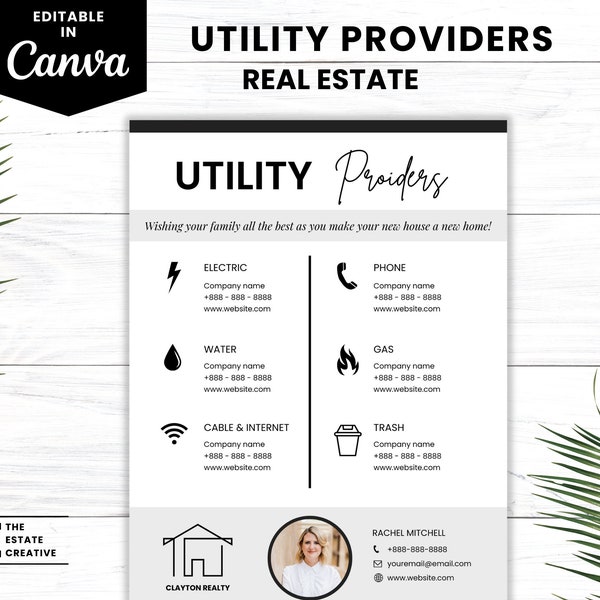 Real estate templates utility | Utility provider template, real estate utility information, utility providers list, Realtor utility provider