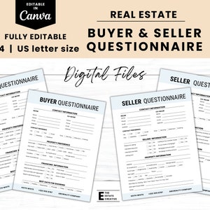 Buyer and Seller Questionnaire | Real estate buyer consultation questionnaire, home buyer intake form, real estate, realtor marketing