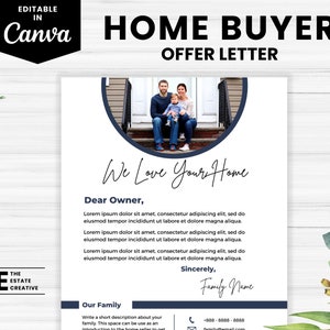 Plantilla de carta de oferta de vivienda, carta de comprador de vivienda, carta de oferta de comprador de Canva, carta de oferta de comprador de vivienda, carta de prospecto de bienes raíces, al vendedor