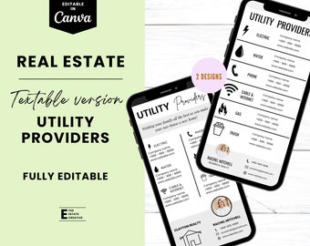 Lista de proveedores de servicios públicos de bienes raíces / Lista de servicios públicos por mensaje de texto, proveedores de servicios públicos de bienes raíces, Guía para compradores, Hoja de servicios públicos, proveedores confiables