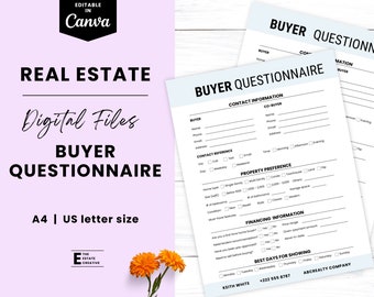 Buyer Questionnaire, Real estate buyer packet, Real estate buyer packet, Buyer Consultation questionnaire, Buyer guide, Buyer checklist