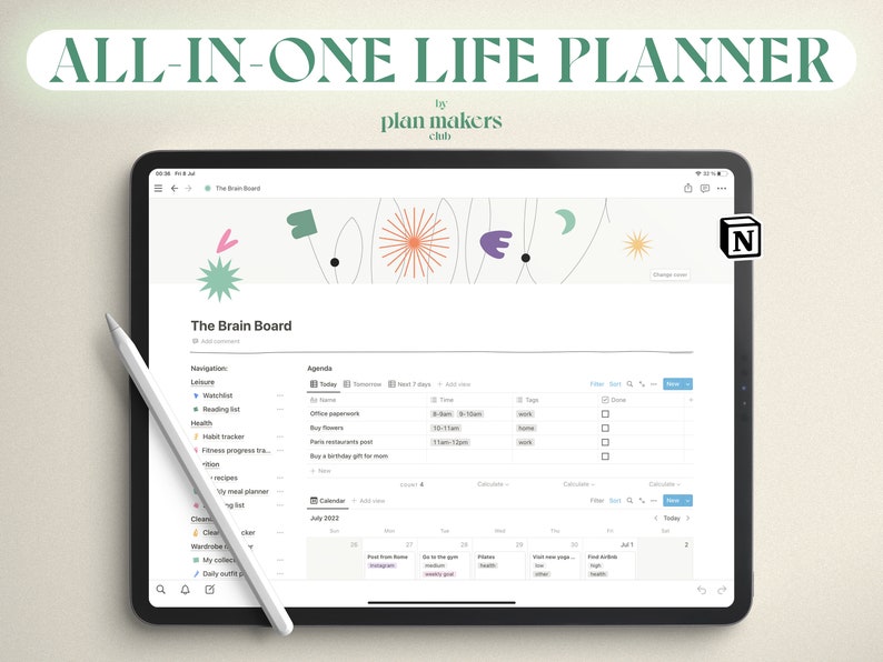 Notion Template Life Planner, Notion Dashboard, Notion Planner, All in One Notion Templates, Digital Planner, Notion Template, Productivity 