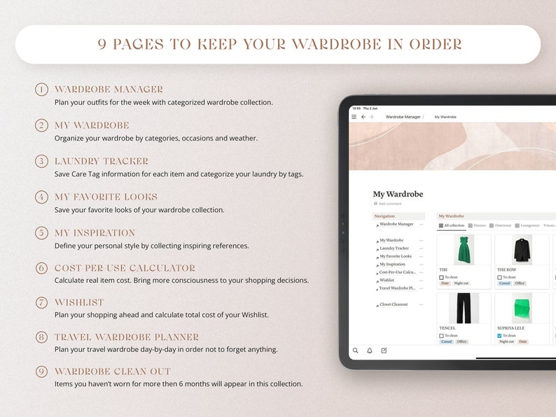 Notion Template Wardrobe Manager Outfit Planner Notion - Etsy