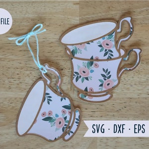 Teacup Svg Bundle, Stacked Teacups, Bridal Shower Tea Party Decor, Invitations, Favors, Gift Tags, Christmas Ornament, Mothers Day, Spring image 1