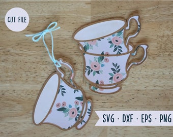 Teacup Svg Bundle, Stacked Teacups, Bridal Shower Tea Party Decor, Invitations, Favors, Gift Tags, Christmas Ornament, Mothers Day, Spring