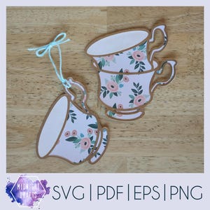 Teacup Svg Bundle, Stacked Teacups, Bridal Shower Tea Party Decor, Invitations, Favors, Gift Tags, Christmas Ornament, Mothers Day, Spring