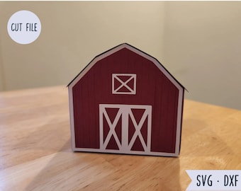 3D Barn Svg, Paper Box Template, Valentines Candy Cookie, Square Shaped Mini Treat Holder, Cake Topper, Farm Birthday Party Decor, Cricut
