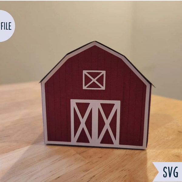 3D Barn Svg, Paper Box Template, Valentines Candy Cookie, Square Shaped Mini Treat Holder, Cake Topper, Farm Birthday Party Decor, Cricut