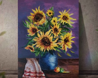 Sunflowers Still life Original acrylic painting  25 x 35 cm