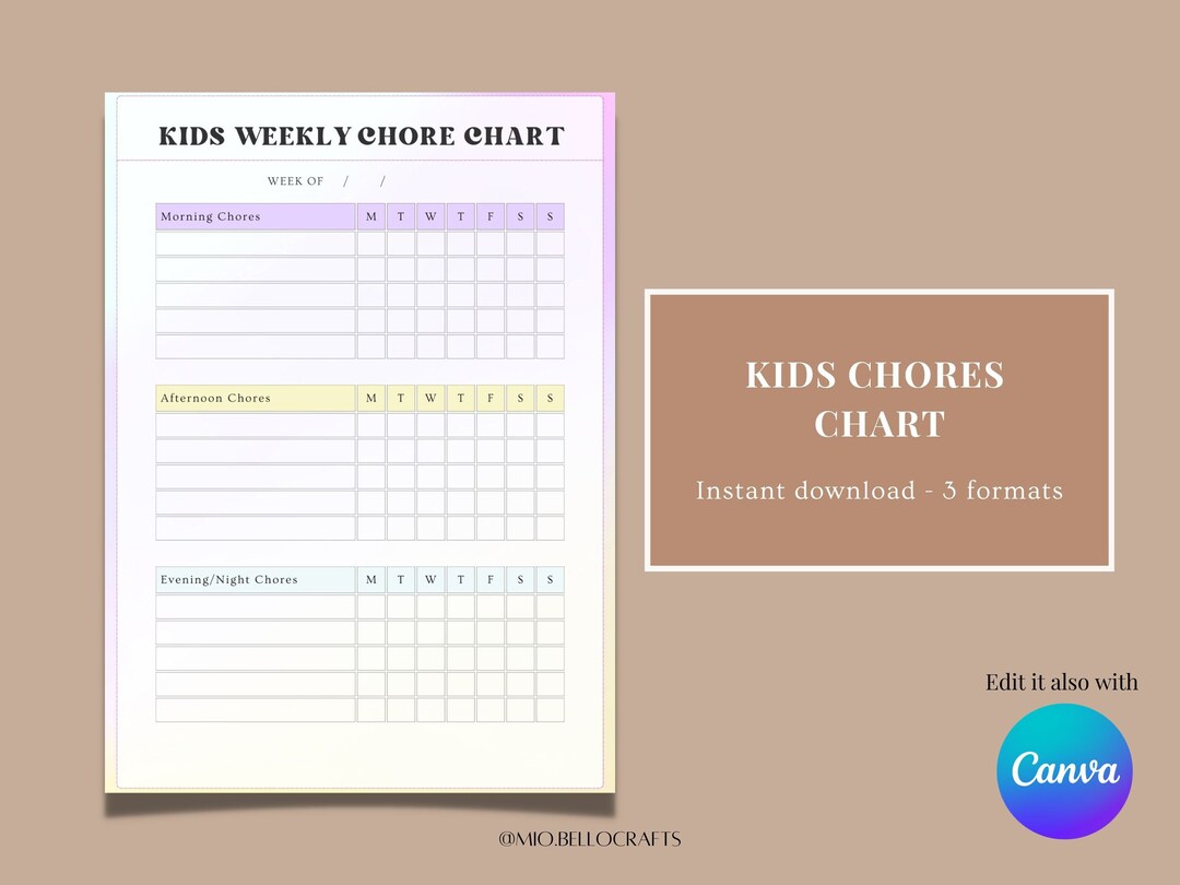 Kids Chore Chart Kids Chore Planner Daily Planner for Kids - Etsy