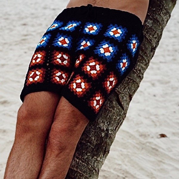 Shorts mens CROCHET PATTERN, beach shorts for man’s, summer clothes, granny’s square