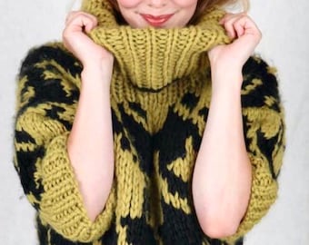 Sweater KNITTING PATTERN, chunky yarn, sizes S-XL, vintage 1980s