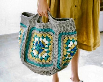 Bag granny square CROCHET PATTERN, tote bag crochet pattern, 2 designs, easy crochet. Granny square for placemats, blanket, home accessories