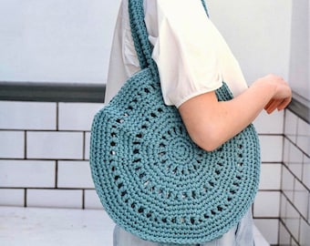 Modello per borsa circolare all'uncinetto: borsa tote in filato spesso facile da realizzare (modello PDF)