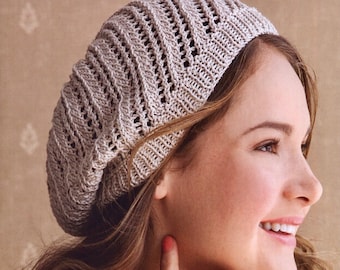 PATRÓN DE TEJIDO Gorro de Encaje, punto fácil, patrón diagonal, nivel principiante, una pieza