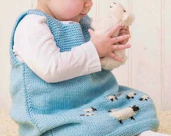 Knitting dress pattern, baby clothes, size 0 - 24 month, easy knit, sheet pattern
