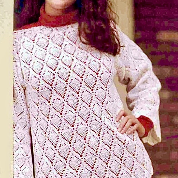 Crochet Pullover pineapple pattern, woman’s clothes, vintage pattern, lace pullover, crochet jumper. All sizes