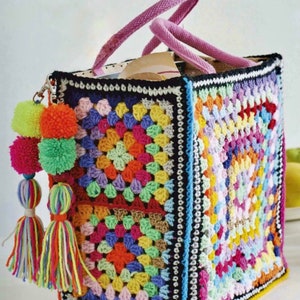 Tasche Oma Quadrat Häkelanleitung, Tasche Häkelmuster, Motiv Oma Quadrat für Decken, Teppiche, Kleidung. Einfach, jede Größe zu machen