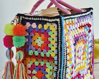 Patrón de crochet para bolso cuadrado de abuela: Motivo para mantas, alfombras y ropa (patrón PDF)