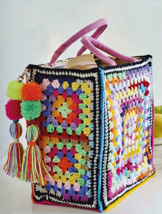 Granny Square Bag Crochet Pattern: Motif for Blanket, Rugs, Clothes (PDF Pattern)