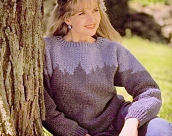 Sweater Crochet Pattern Women Pullover Intarsia Mountain Jumper All Sizes Vintage 1980s