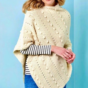 Poncho boho KNITTING PATTERN, bobbles wrap, all sizes, beginners