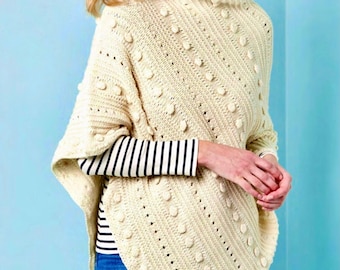 Poncho boho PATRÓN DE PUNTO, envoltura de bobbles, todos los tamaños, principiantes