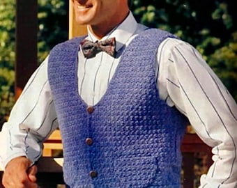 Modello di gilet all'uncinetto Gilet elegante da uomo vintage all'uncinetto, taglie S-XL