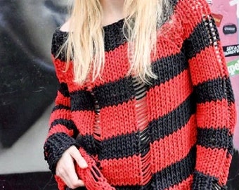 Patrón de punto para jersey a rayas en PDF: Jersey grueso extragrande (Todas las tallas)