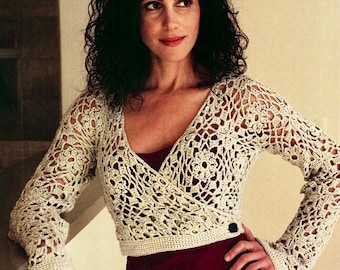 Lace Cardigan Crochet Pattern Flower Granny Square crochet Bolero, crochet women’s clothes, summer bolero, sizes S-XL