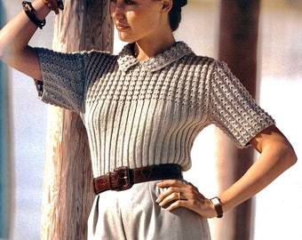 Modello top lavorato a maglia, abbigliamento da donna, modello vintage, taglie S-2XL