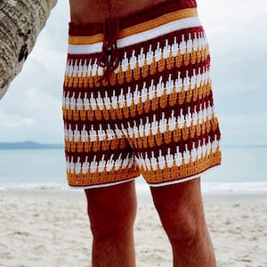 Mens shorts CROCHET PATTERN, beach shorts, striped pattern. Easy crochet