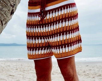 Mens shorts CROCHET PATTERN, beach shorts, striped pattern. Easy crochet