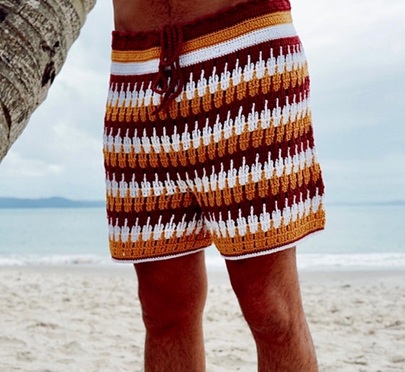 Short homme MOTIF CROCHET, short de plage, motif rayé. Crochet facile -   France