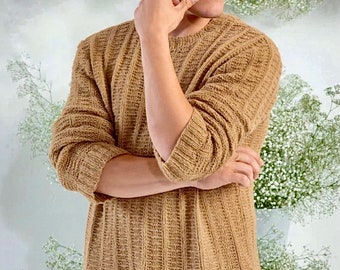 Man’s sweater KNITTING PATTERN, textured rib, vintage pullover classic style, sizes S-XL
