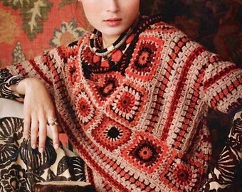 Patrón de jersey de cuadros de abuela a crochet: Top vintage de rayas (patrón PDF)