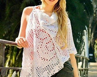 Patrón de poncho de rosas a crochet: gráfico de estola de filete (patrón en PDF)