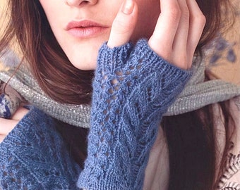 Lace Fingerless Gloves Knitting Pattern: Cashmere or Mohair (PDF Pattern)