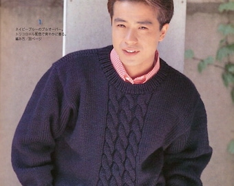Pullover uomo KNITTING PATTERN, maglia facile, design classico, modello cavi, filato