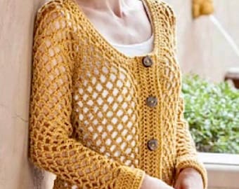 Lace-Netz-Cardigan HÄKELMUSTER, Größe S-2XL, leicht. Sommerliche Damen Strickjacke