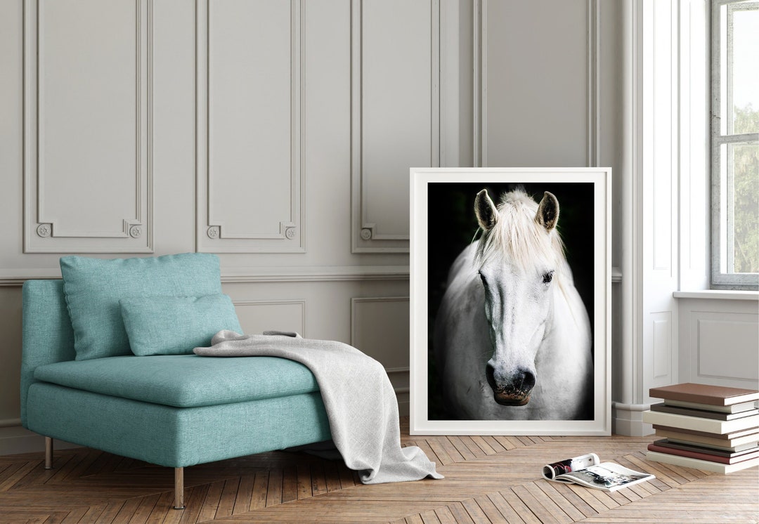 White Horse Digital Wall Decor, Home Decor Wall Art Prints, White Horse Wall Art, Horse Digital