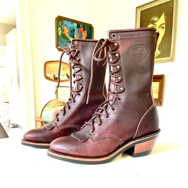 Botas Logger BOULET Western/ NUEVO sin etiquetas / 8 femenino / Hombre 6.5 / Packer 9009 / Cuero marrón / Pionero, vaquero western