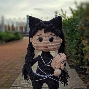 CROCHET DOLL pattern Wednesday in a cat costume, PDF tutorial english