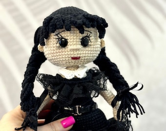Crochet doll Pattern Wednesday, Amigurumi Doll, Wednesday Doll in a dress, Amigurumi pattern in PDF English