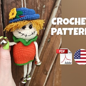 CROCHET PATTERN Scarecrow, scarecrow rattles, door decoration, Halloween ornament,  Thanksgiving decor