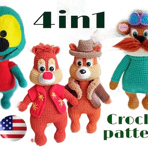 SET 4in1 CROCHET PATTERNS, amigurumi pattern in english