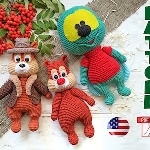 Set 3in1 amigurumi pattern, Crochet pattern Chipmunk and Fly,  pattern in English