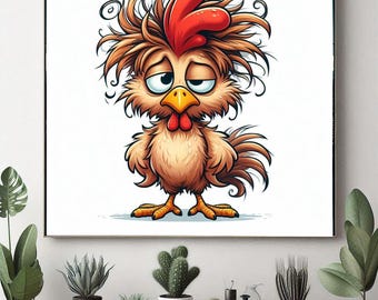 Funny Crazy Sleepy Chicken PNG | Watercolor Rooster Clipart (Digital Download)